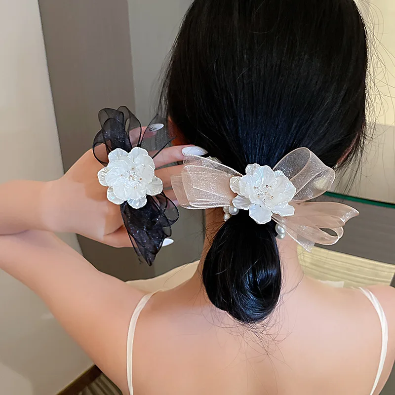 

Fashion Women Girls Cute Hairpins Hair Rope Lace Flower Bow Ribbon Hair rope Hair Ornament Headband Black White Hair Accessory
