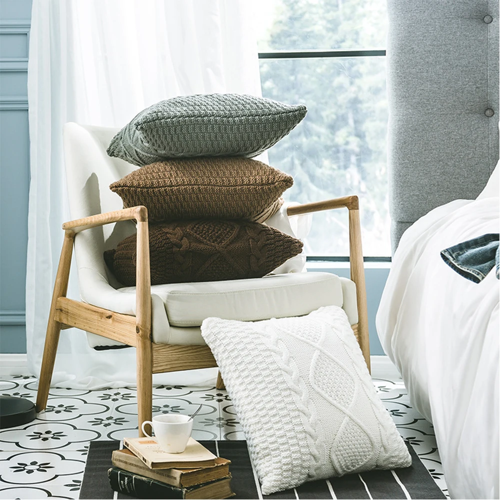 

1Pcs 45*45cm Home Decorative Sofa Throw Pillows Thick wool rhombic knit pillowcase Cushion Cover Pillow Cover Pillow Case