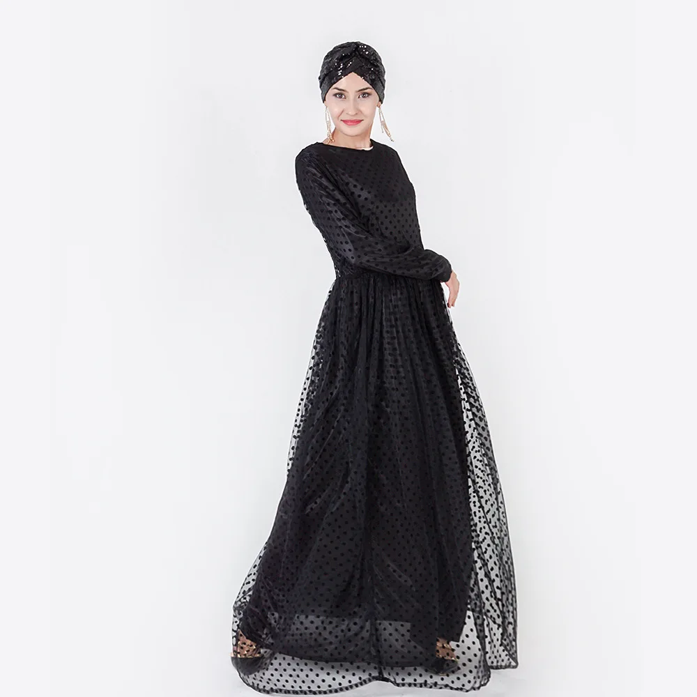 2019 Черные Сетчатые мусульманские платья Абаи Maxi Dress Vestidos кардиган кимоно с