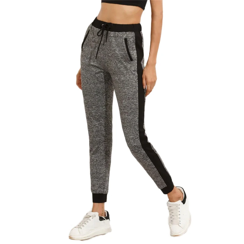 SweatyRocks серый накладной карман талия шов шнурок трикотажные штаны активная одежда Sweatpant Осень Женские повседневные штаны для активного отдыха