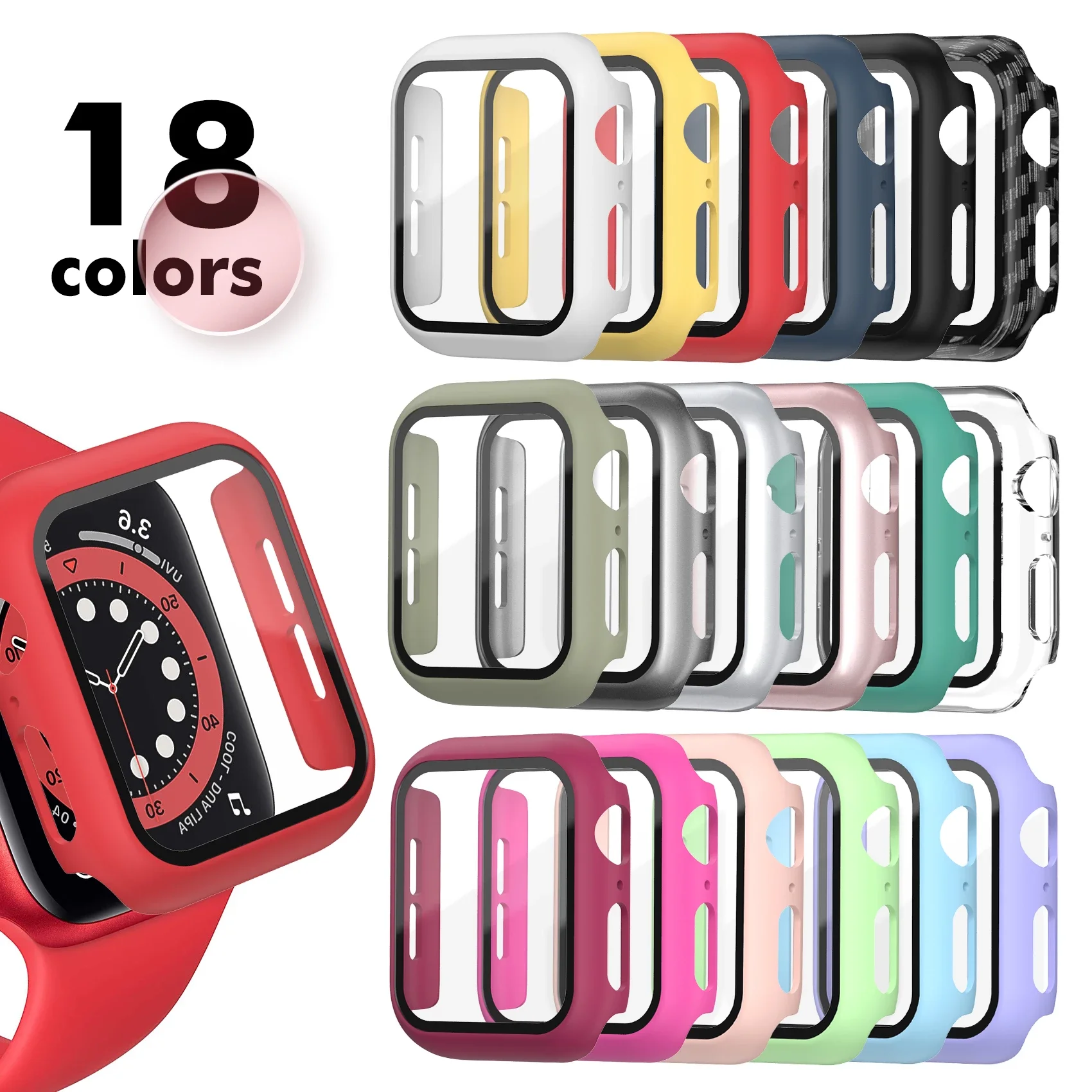 

Glass+cover For Apple Watch series 3 4 5 6 SE Case bumper + Screen Protector smart watch accessories for apple watch 7 41mm 45mm