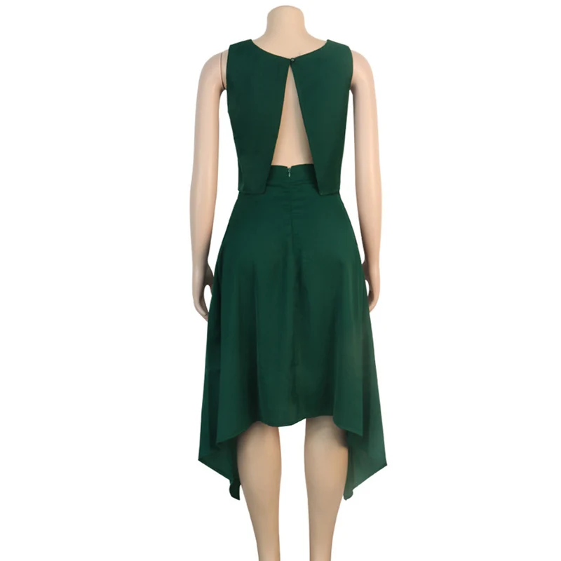 

Sexy Backless Sundress Two Piece Set Fashion Women Sleeveless Top And Midi Skirts Set Office Lady 2 Piece Set Female Clothes