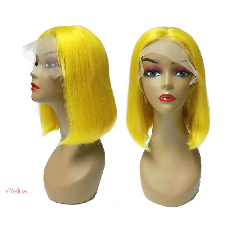 yellow Ombre 13X4 кружевные передние 613 блонд боб парики для черных женщин прямые короткие человеческие волосы remy красный синий черный зеленый фиолетовый розовый - Цвет волос: yellow