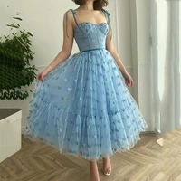 robes de cocktail light blue short prom dresses vintage 2021 tea length evening party gowns vestido de fiesta de boda straps