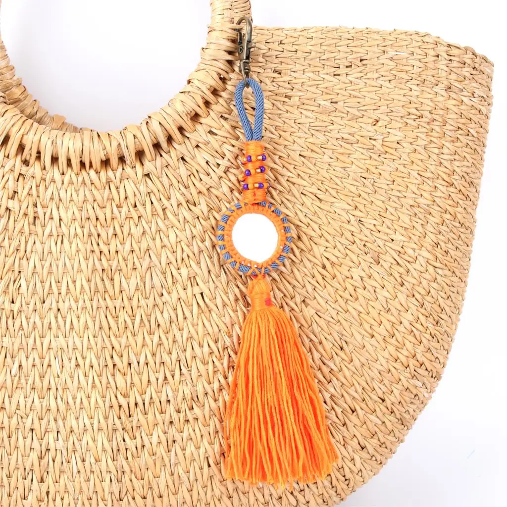 1Pc New Arrival Long Tassels Charms With Mirror Keychain Handmade Girl Strawbag Gift Setting Jewelry Wholesale E2711/E2712 | Украшения и
