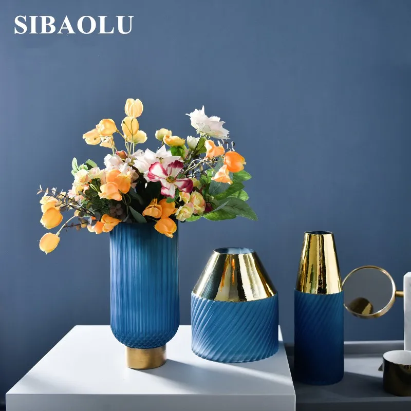 Скандинавские простые синие матовые ваза для украшения стола спальни свадьбы