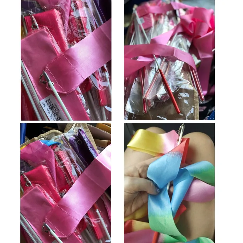 

2M 4M 6M Colorful Gym Ribbons Dance Ribbon Rhythmic Art Gymnastics Ballet Streamer Twirling Rod Rainbow Stick Training