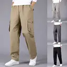 Брюки-карго мужские прямые однотонные, повседневные свободные штаны со средней талией, с вертикальными карманами, с поясом на резинке