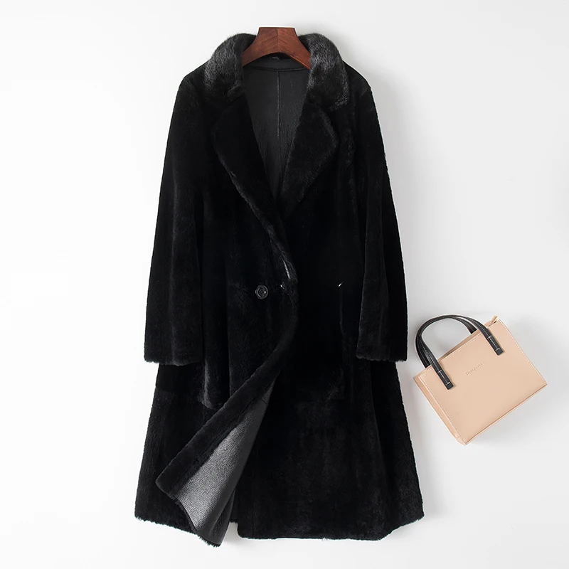 Новинка 2019 модное женское зимнее пальто из овчины с натуральным норковым мехом