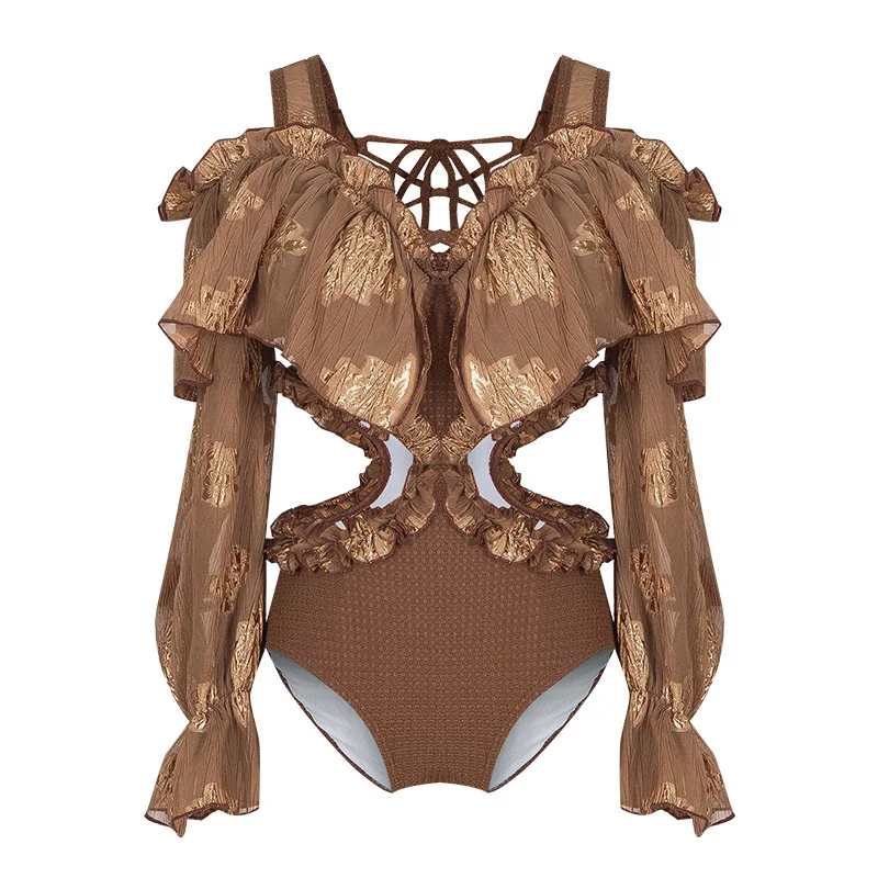 

Sexy One Piece Swim Suits Swimming Suit For Women Korean Ruffle Bikini Plus Size Long Sleeve Surfing Cute South France Style