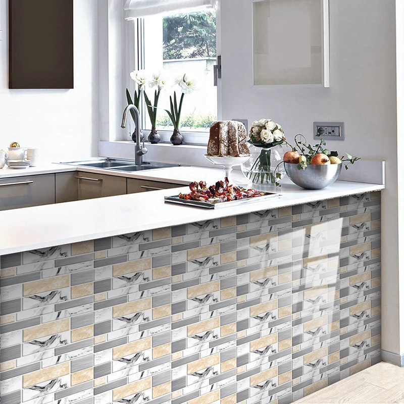 

Waterproof Wall Stickers Tile Stickers Marble Simple Wear-resistant Living Room Kitchen 12PCS 3D Floor Stickers Home Rectangular