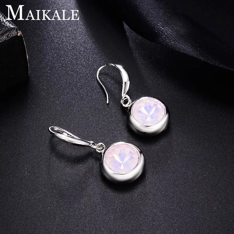 13-silver-opal Женские разноцветные серьги MAIKALE, круглые модные серьги-подвески с крючком с золотистым/серебристым покрытием и фианитом для подарка - Окраска металла: 13-silver-opal