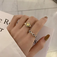 fmily minimalist 925 sterling silver hollow chain ring retro fashion smiley wild hip hop jewelry for girlfriend gifts