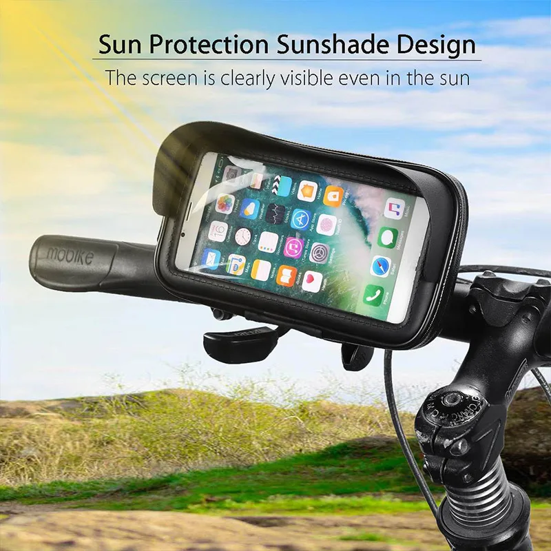 6 3 inch sun visor bike motorcycle phone holder bag waterproof bicycle handlebar stand mount pouch motorbike mobile support case free global shipping