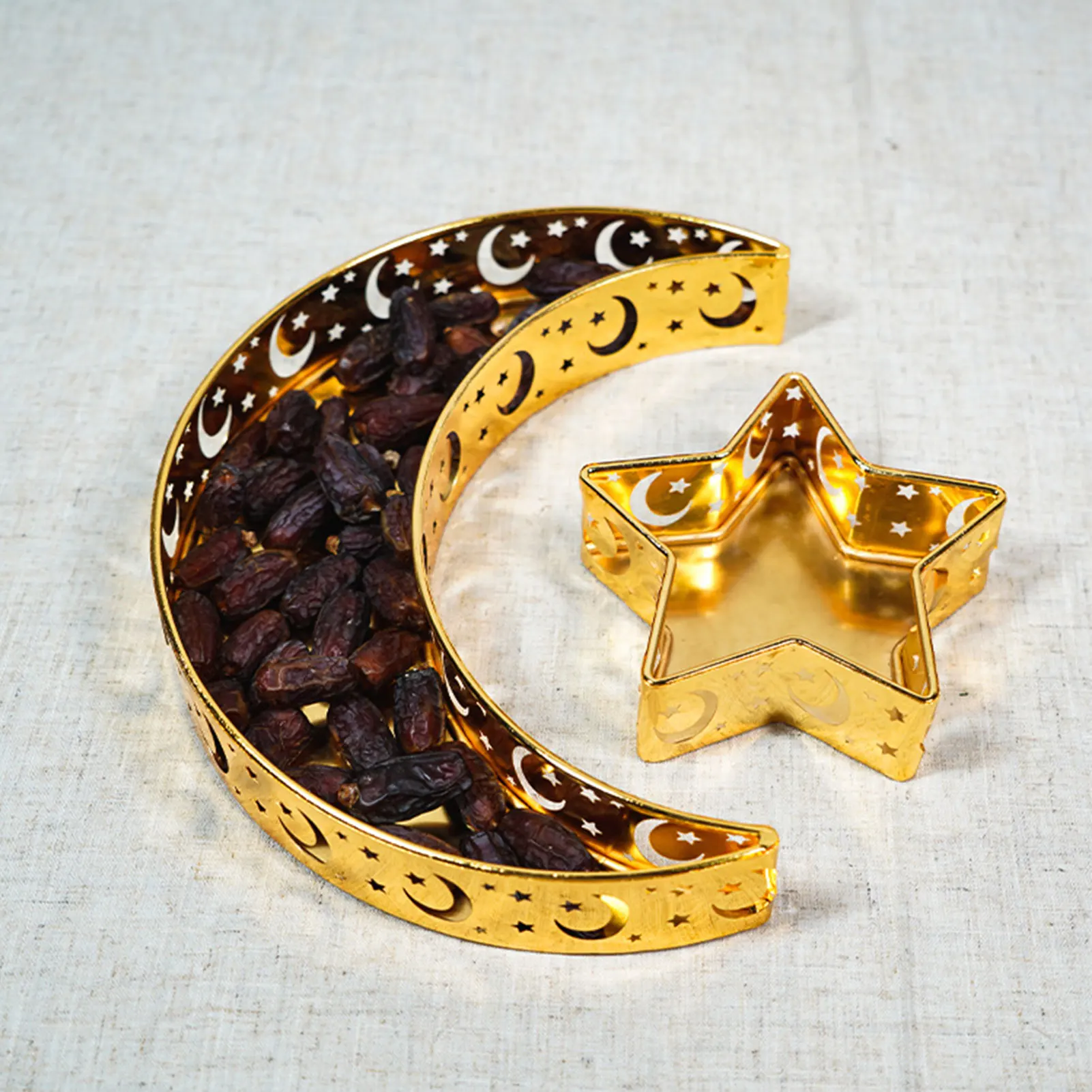 

Eid Mubarak Ramadan Decorations Muslim Sheermal Serving Dessert Food Tray Iron Quince Plate Islamic Muslim Party Decor Supplies