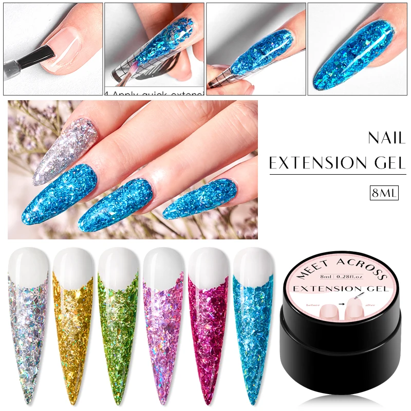 MEET ACROSS 8 мл Полиакриловый Удлинительный гель голографический Блестящий полиуф