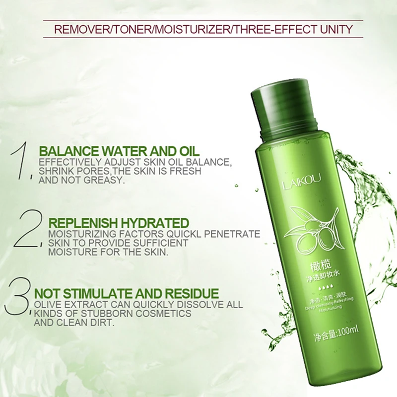 Макияж демонтирует водные оливковое масло глубокий для очистки пор остатки