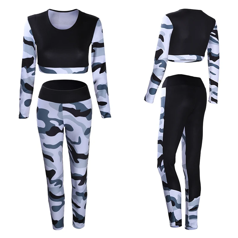 Camouflage white Женский спортивный костюм, женская одежда с подкладкой для фитнеса, спортивная одежда, комплект для йоги, гимнастический костюм для бега, спортивная одежда для бега, женские леггинсы для упражнений - Цвет: Camouflage white