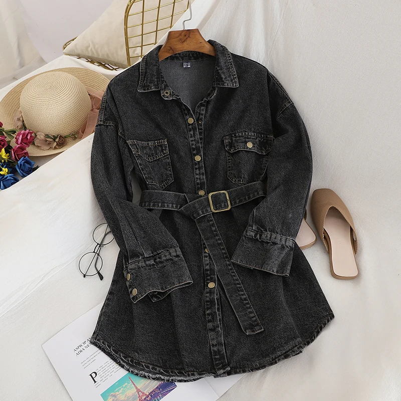 Новинка Весна-Осень Корейская однотонная однобортная джинсовая рубашка с