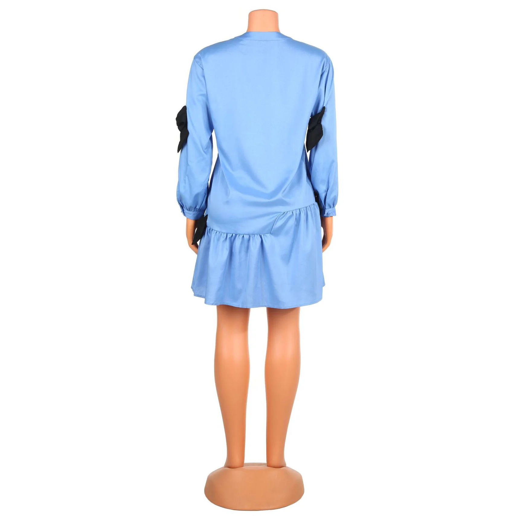 

African Dresses For Women Fashion New Africa 2021 Summer Blue Bow Decoration Single Breasted V Neck Elegant Party Dinner Dress