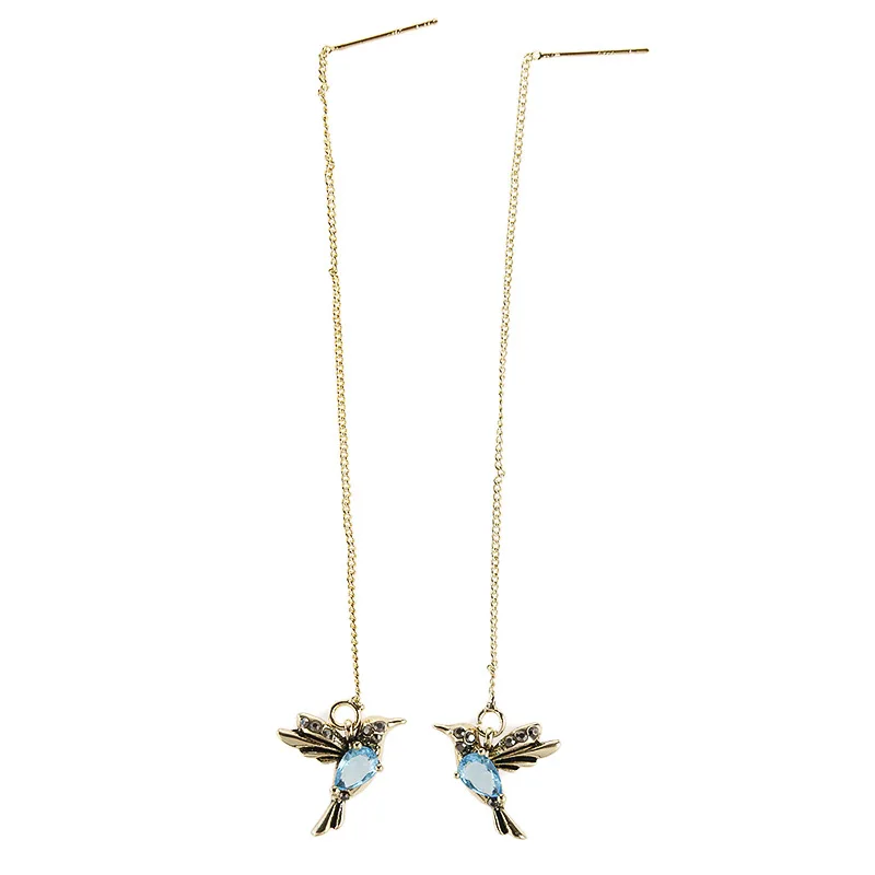 Модные висячие серьги с Колибри кристалл циркон длинные кисточками