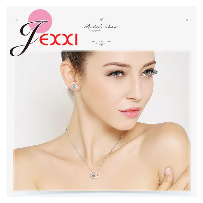 

Classic Women Wedding/Engagement Party Eternal Star 925 Sterling Silver Jewelry Sets Necklace +Earrings +Ring Full Jewelry Sets