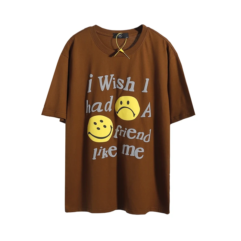 

Letter Foam Smiley Print Cotton Kanye Tshirt High Street Oversize Short Sleeve Summer T-shirt for Men and Women O Neck Loose Tee