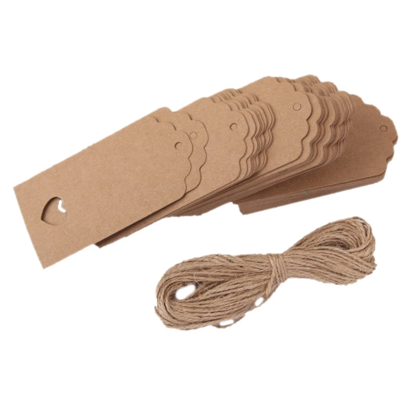 

100 pcs Kraft paper Empty card Hand drawing Gift Label Tags Hearts Hollow brown
