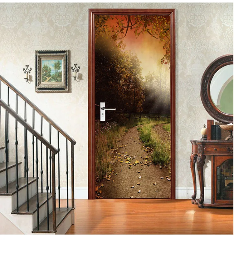 

3D Falling Autumn Leaves Door Sticker Room Decoration DIY Self Stick Wallpaper Vinyl Poster Living Room Decals deursticker