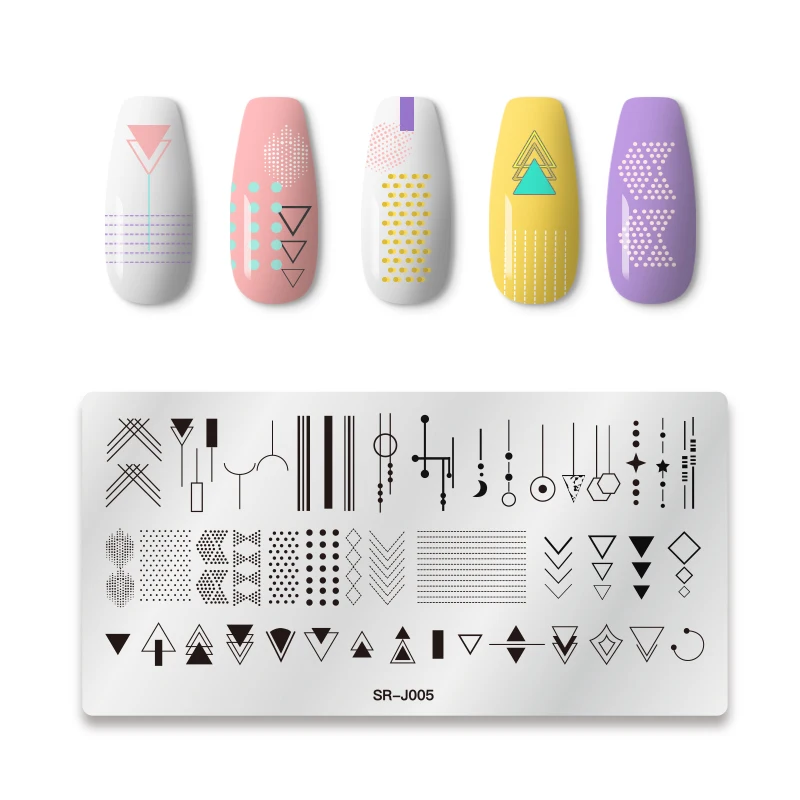 

Nail Stamping Plates Geometric Pattern Lines Elemental Ornament Stamp Rectangle Template Nail Art Image Decoration DIY Manicure