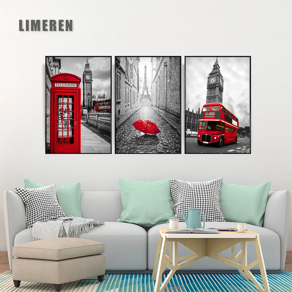 Здание пейзаж холст печать картина Северный плакат красный автобус Декор Лондон