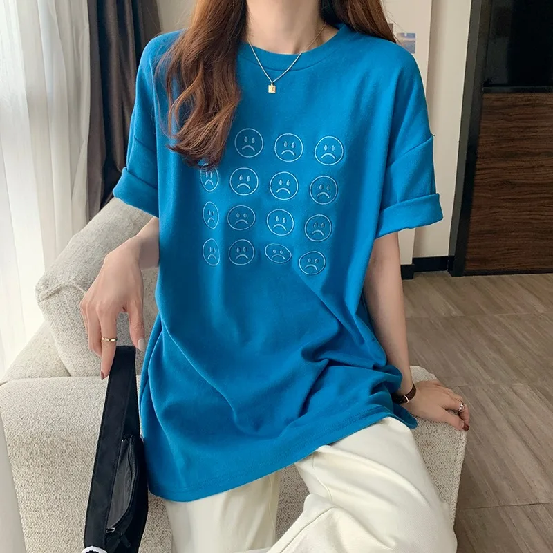 

Short-Sleeved White T-shirt Women's Summer 2021 New Mid-Length Loose Embroidered Bottoming Shirt Tops Outerwear Student Ins
