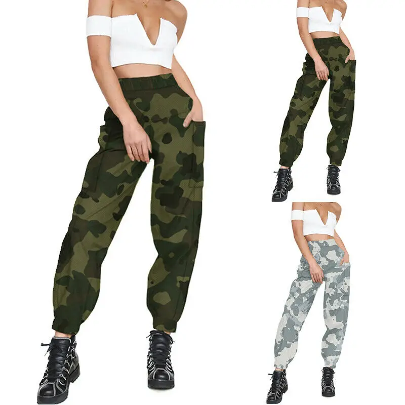 Hot Sale Women Casual Elastic High Waist Camouflage Long Pants Female Girls Loose Camo Cargo Baggy Jogger Workout 2 Colors | Спорт и