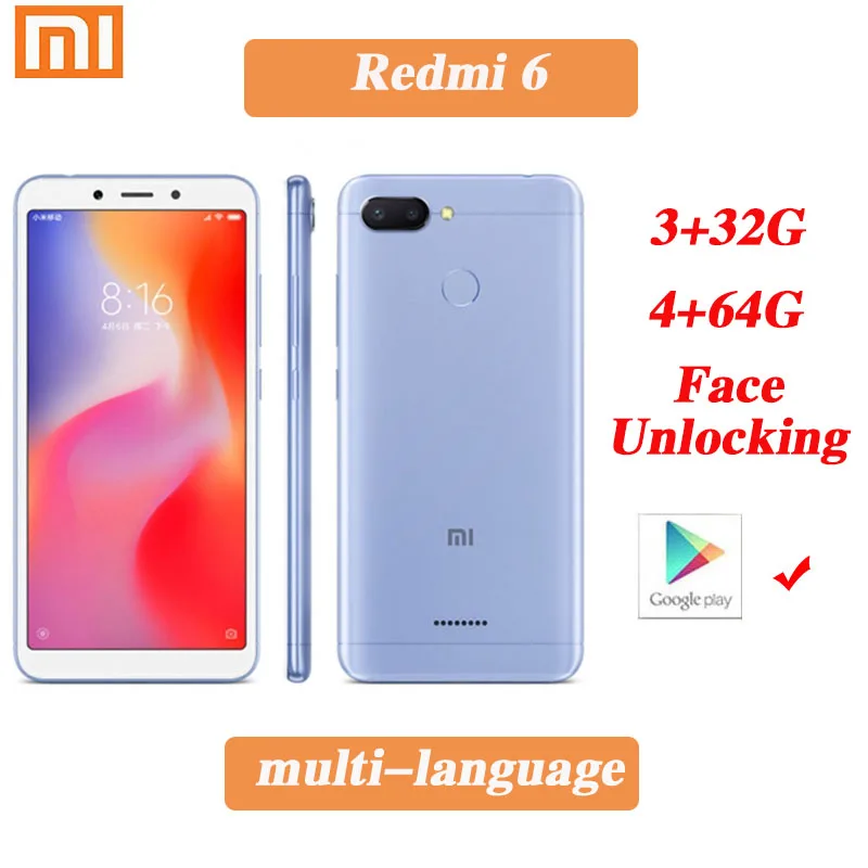 

Xiaomi Redmi 6 Celular 4GB 64GB Googleplay Smartphone Fingerprint Octa-core smart phone