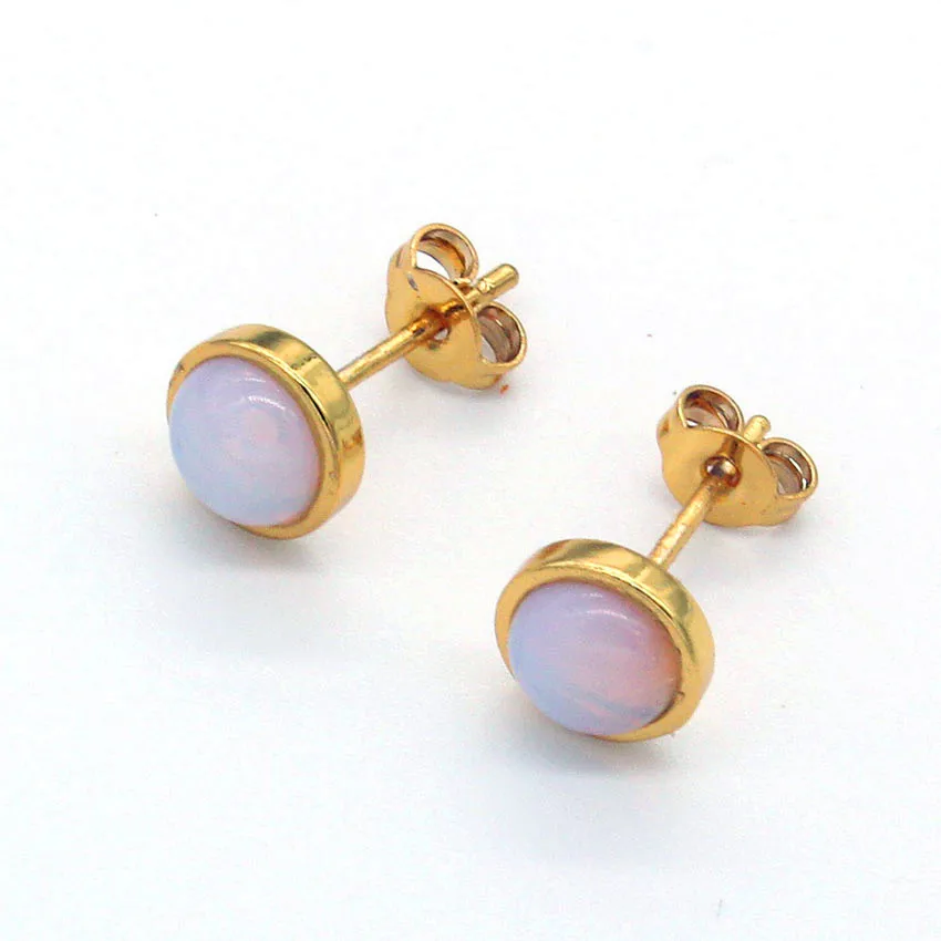 Уникальные светло желтые серьги гвоздики FYJS с круглым опалом|Серьги-гвоздики| |