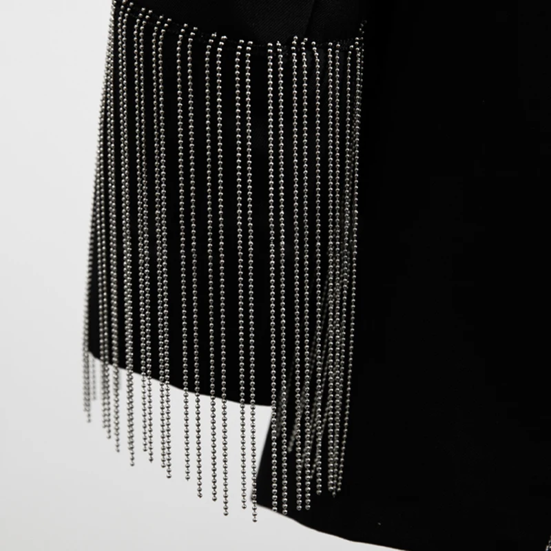 

VGH Patchwork Tassel Casual Blazer For Women Notched Long Sleeve Back Split Streetwear Coats Female 2020 Autumn Fashion New Tide