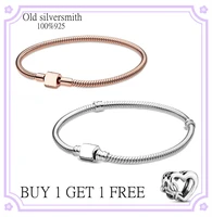 hot sale luxury original 100 925 sterling silver snake chain pan bracelet crown bangle for women authentic charm diy jewelry