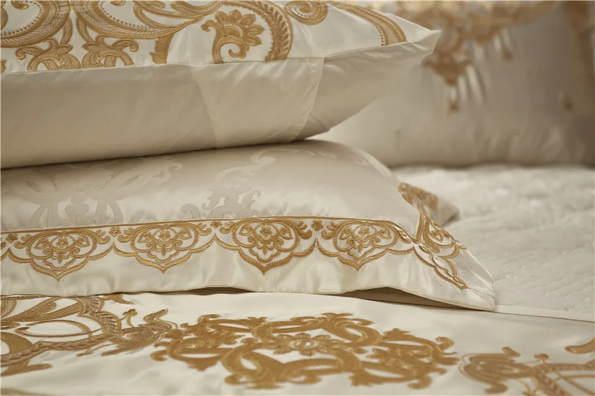 

Beige Cream Silk Cotton Luxury Satin Jacquard Bedding Set Queen King size Wedding Bedding Sets Bed Sheet/Spread Set Duvet Cover