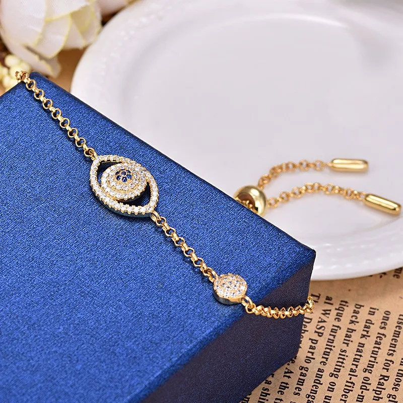 

Simple Adjustable Blue Devil's Eyes Bracelet Bangle For Women Brilliant Cz Gold Color Jewelry Pulseira Feminia Zk30