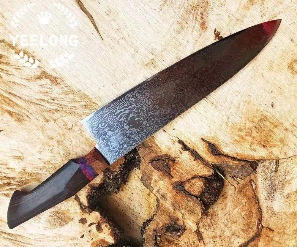 Дамасский нож шеф-повара, японский кухонный нож Gyuto, инструмент для приготовления мяса vg10, ядро из нержавеющей стали со стабилизированной деревянной ручкой