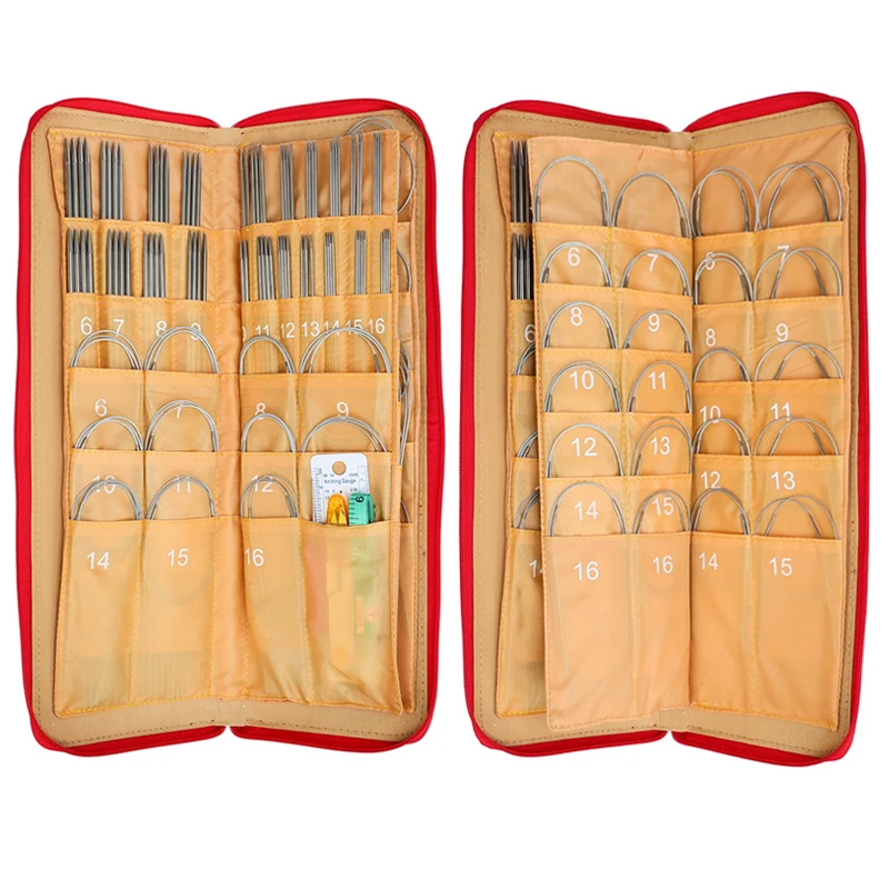 

All-In-One Circular Knitting Needles Set Stainless Steel Handicraft Weaving Accessories with Case Crochet Hooks Knitting Needles