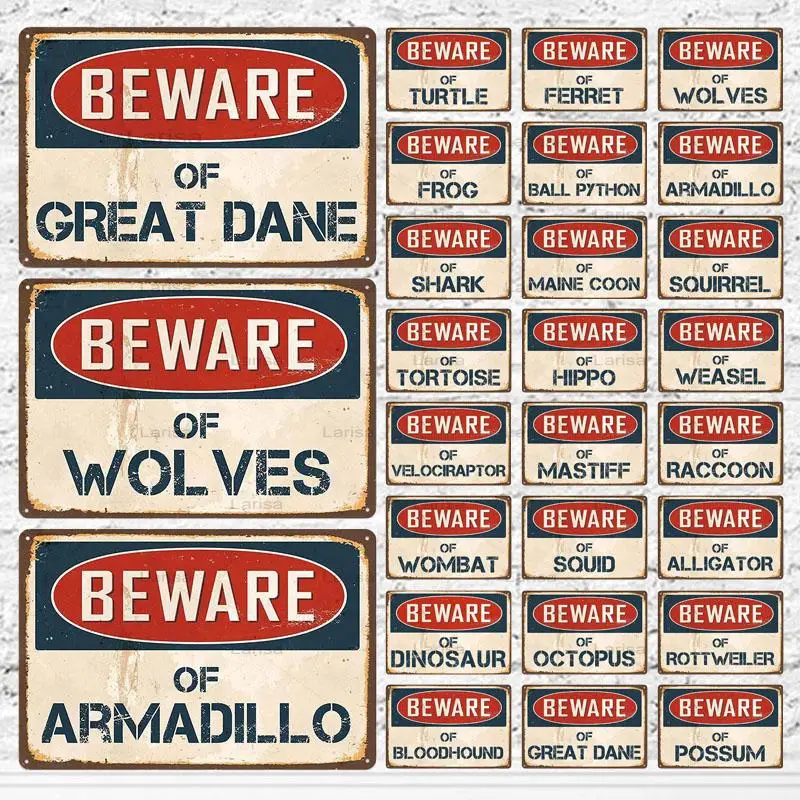 

Animals Warning Vintage Tin Sign Beware of Danger Metal Plate Wall Decor Scenic Area Outdoor Wild Beast Warning Metal Painting