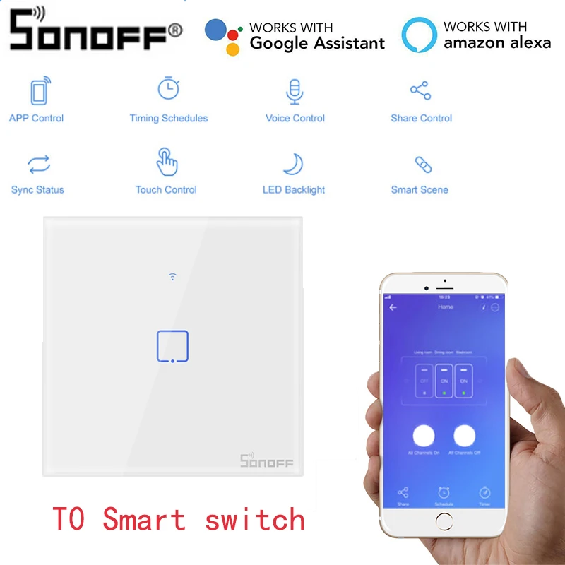 Смарт переключатели SONOFF T0 TX с Wi Fi 2/1 клавиш беспроводной переключатель для Alexa Google