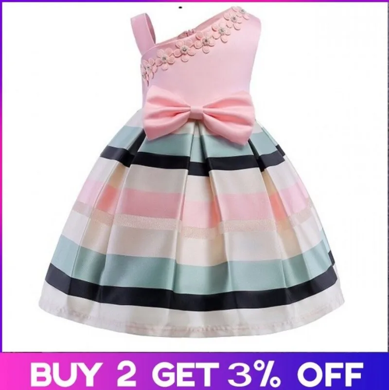 Бесплатная доставка оптовая продажа детское платье на одно плечо с бантом и