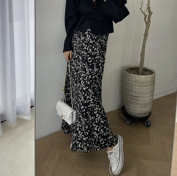 

Maxi Skirt Womens Skirts Clothing High Waist 2021 Harajuku Vintage Streetwear Floral Casual Chiffon Fashion Skirts