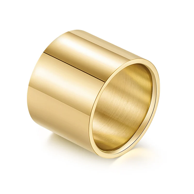Gold Модное полированное длинное кольцо из нержавеющей стали для мужчин, розовое золото/серебро/черный/золотой цвет, большое кольцо - Цвет основного камня: Gold