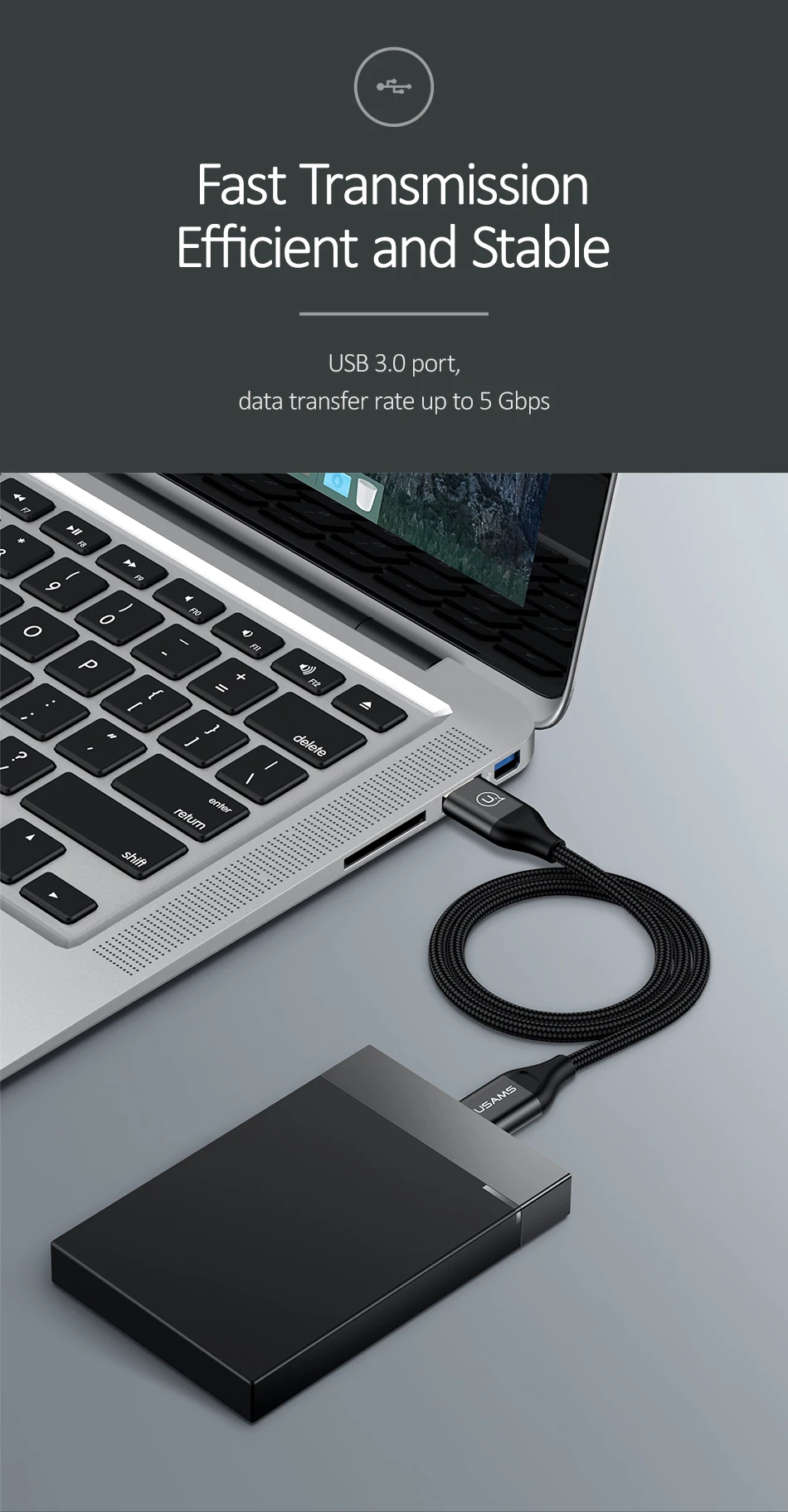 USAMS 5 Гбит/с Micro USB 3,0 кабель для быстрой зарядки типа А к Micro B кабель для передачи данных для samsung S5 Note 3 i9600 G900 Toshiba жесткий диск