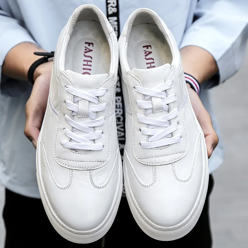 Классические белые кроссовки мужская повседневная кожаная обувь из натуральной