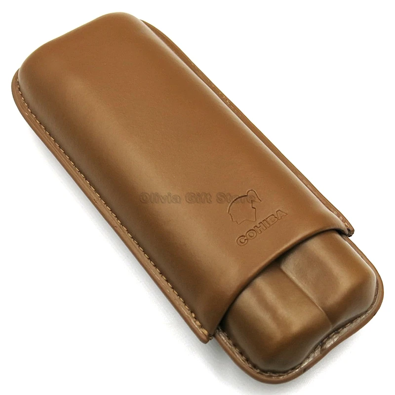 COHIBA Коричневый подлинный кожаный портсигар Дорожный Чехол портативный 2 пальца Humidor Открытый сигары набор в подарочной коробке курительный инструмент