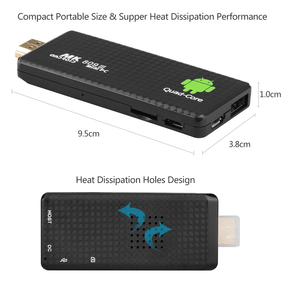Free Shipping MK809 III Quad core RK3188 android tv stick 2GB RAM 8GB ROM bluetooth wifi Mk809III Mini PC dongle Android 4.4.2 |